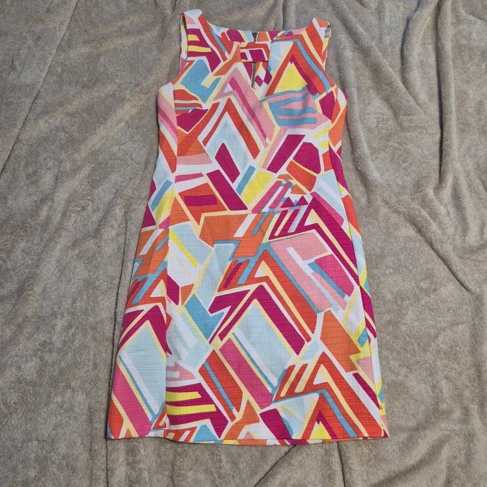 RN Studio by Ronni Nicole Geometric Print Sleeveless Sheath Dress Pink Orange 6